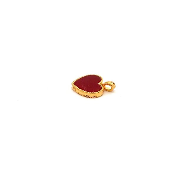 18K Gold Pendant Charm Natural Red Agate Heart - Picture 3 of 9